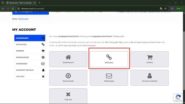 cách truy cập affiliate area