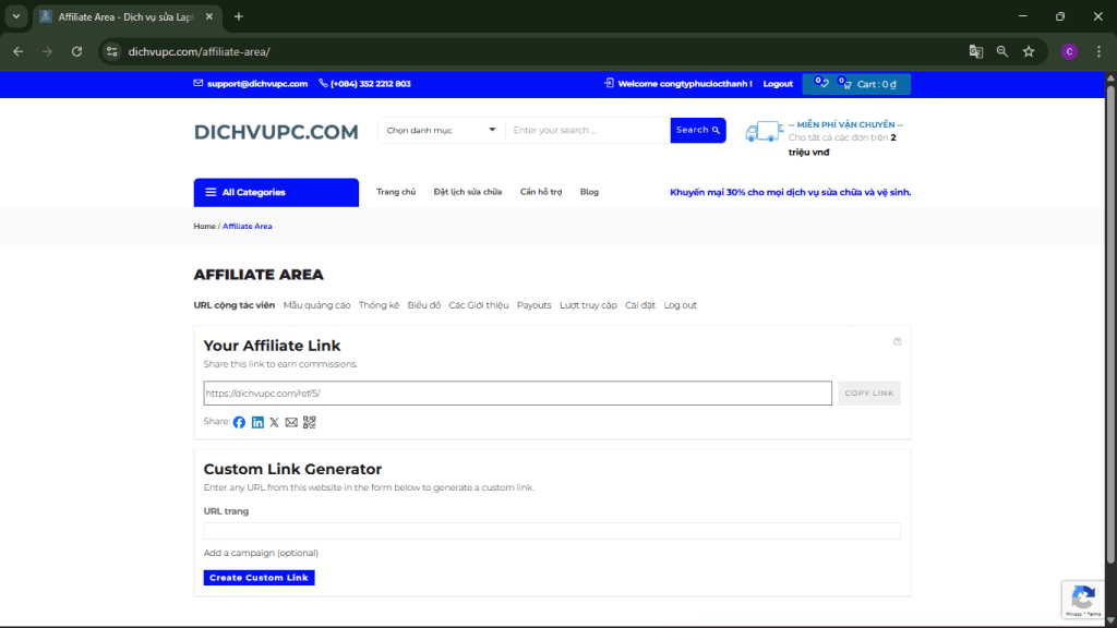 trang chủ affiliate area